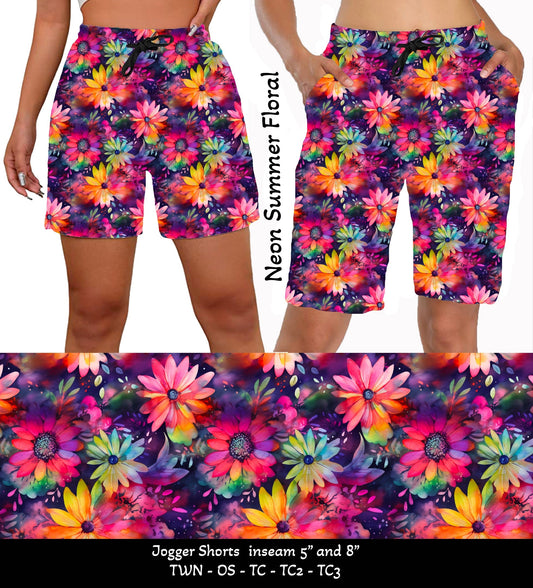 Neon Summer Floral Jogger Shorts