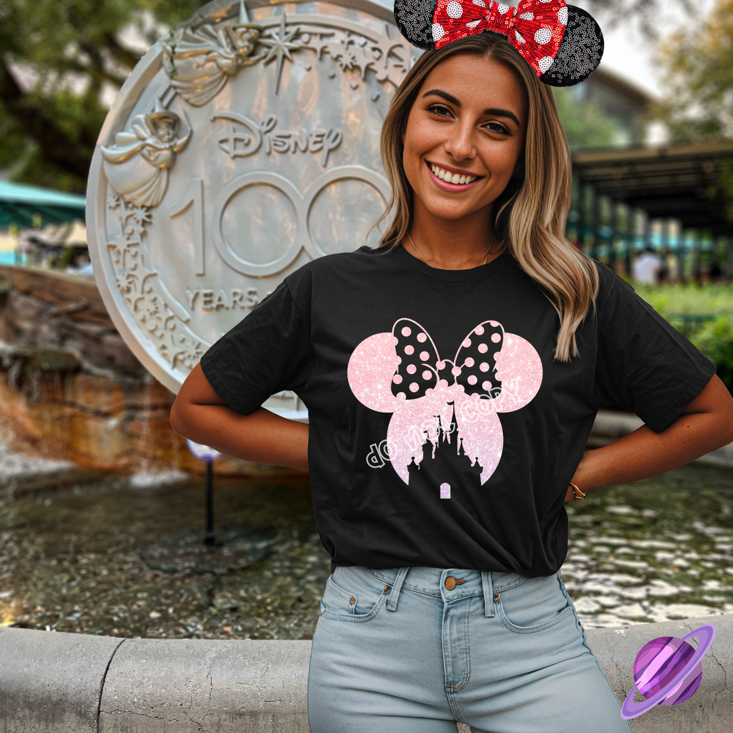 PINK GLITTER BOW HEAD TEE