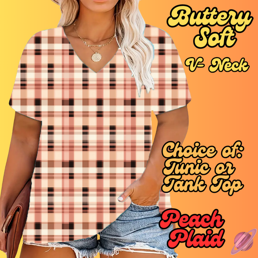 PRETTY FALL RUN-PEACH PLAID-TUNIC OR TANK-PREORDER CLOSING 8/3