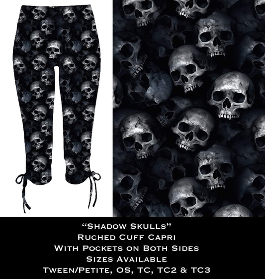 Shadow Skulls Ruched Cuff Capris with Side Pockets