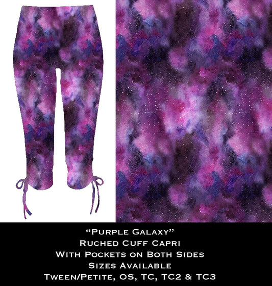 Purple Galaxy Ruched Cuff Capris with Side Pockets