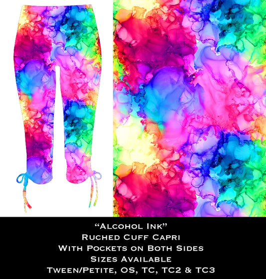 Alcohol Ink Ruched Cuff Capris with Side Pockets