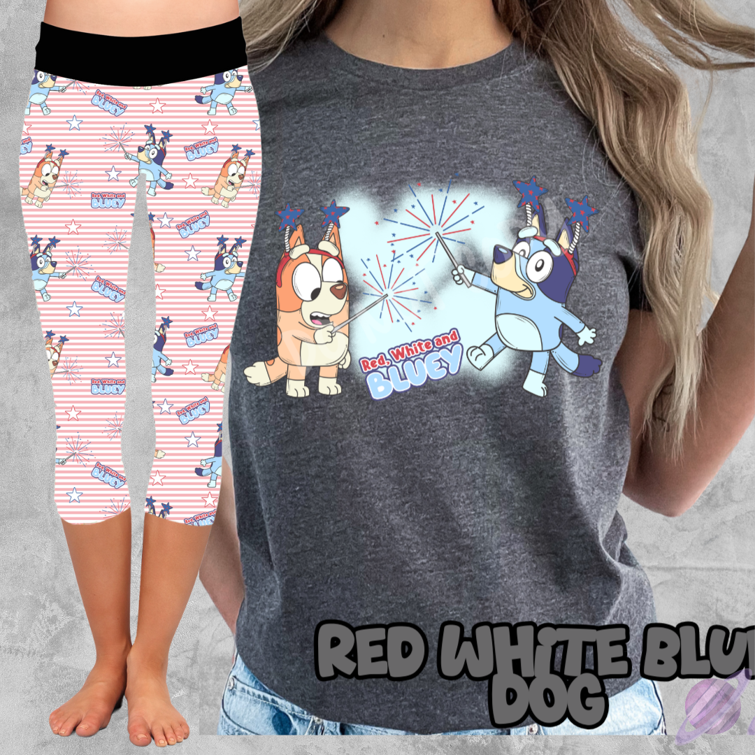 RED WHITE AND BLUE DOG TEE
