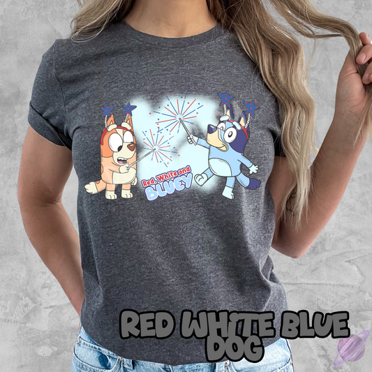 RED WHITE AND BLUE DOG TEE