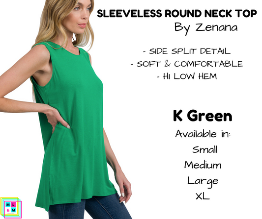 Sleeveless Round Neck Top - K Green