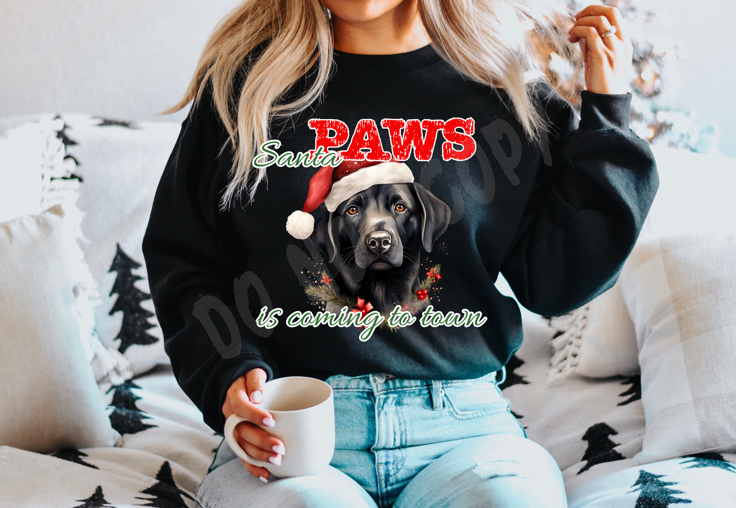 SANTA PAWS 21-BLACK LAB- CREWNECK SWEATSHIRT