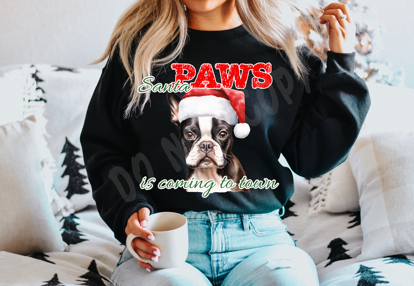 SANTA PAWS 26-BOSTON TERRIER- CREWNECK SWEATSHIRT