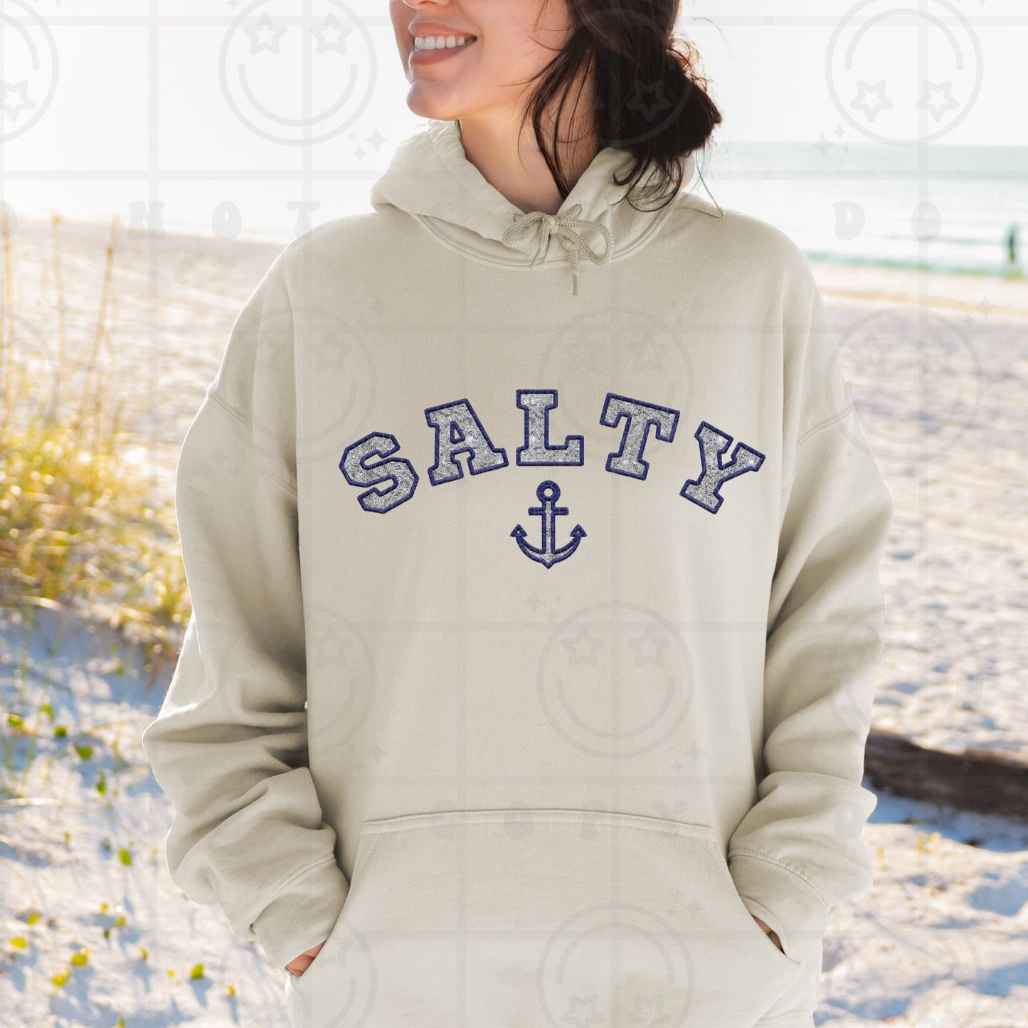 SALTY NAVY BLUE FAUX EMBROID HOODIE