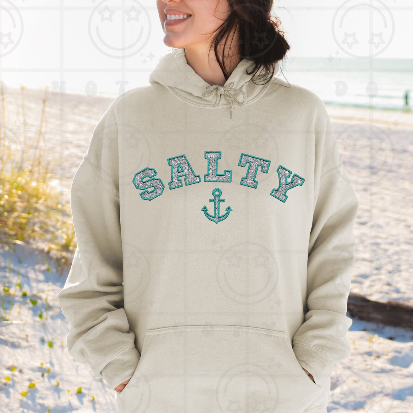 SALTY FAUX EMBROID TEAL HOODIE