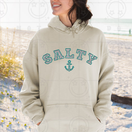 SALTY FAUX EMBROID TEAL HOODIE
