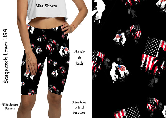Sasquatch Loves USA  8" & 10" Yoga Bike Shorts with Pockets