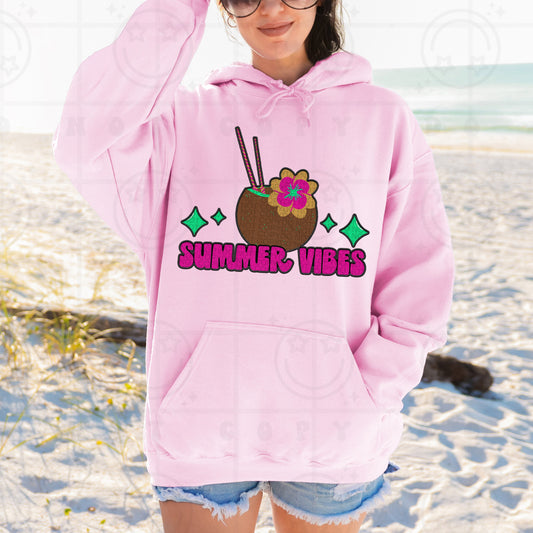 SUMMER VIBES FAUX EMBROID HOODIE
