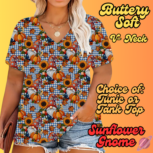 PRETTY FALL RUN-SUNFLOWER GNOMES-TUNIC OR TANK-PREORDER CLOSING 8/3