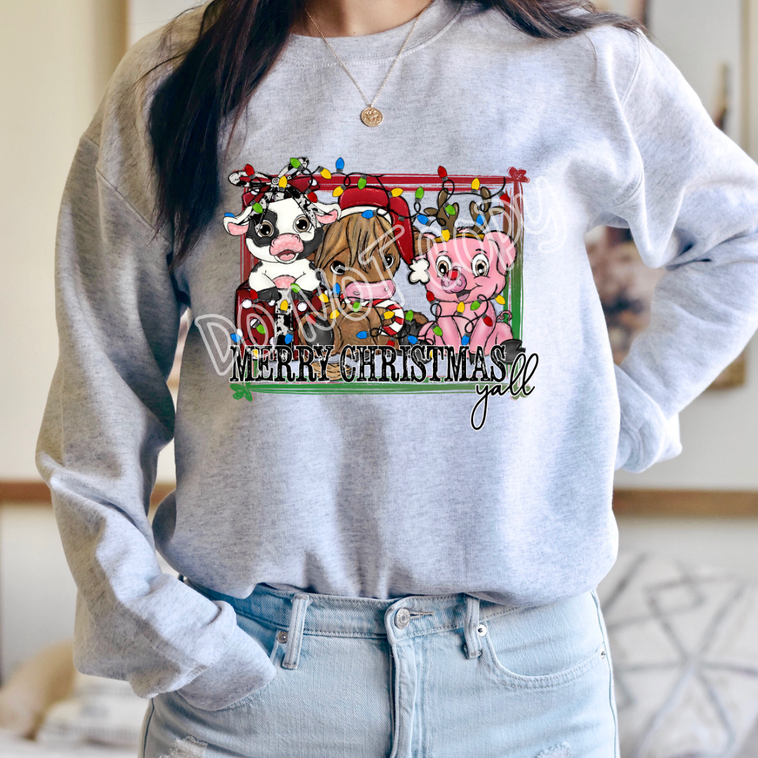 MERRY CHRISTMAS YALL FARM ANIMALS - CREWNECK SWEATSHIRT