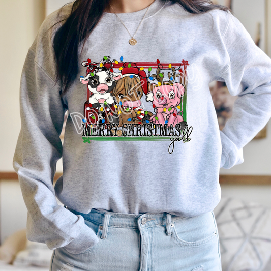 MERRY CHRISTMAS YALL FARM ANIMALS - CREWNECK SWEATSHIRT