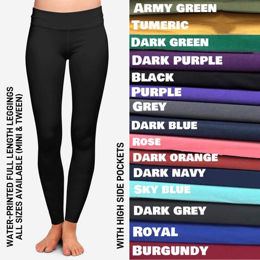 RTS - (ADULTS) Solid Water-Printed Leggings with High Side Pockets