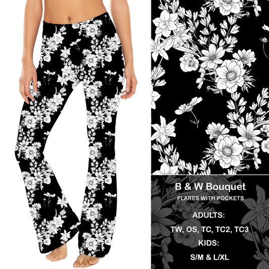 B and W Bouquet - Yoga Flares with Pockets