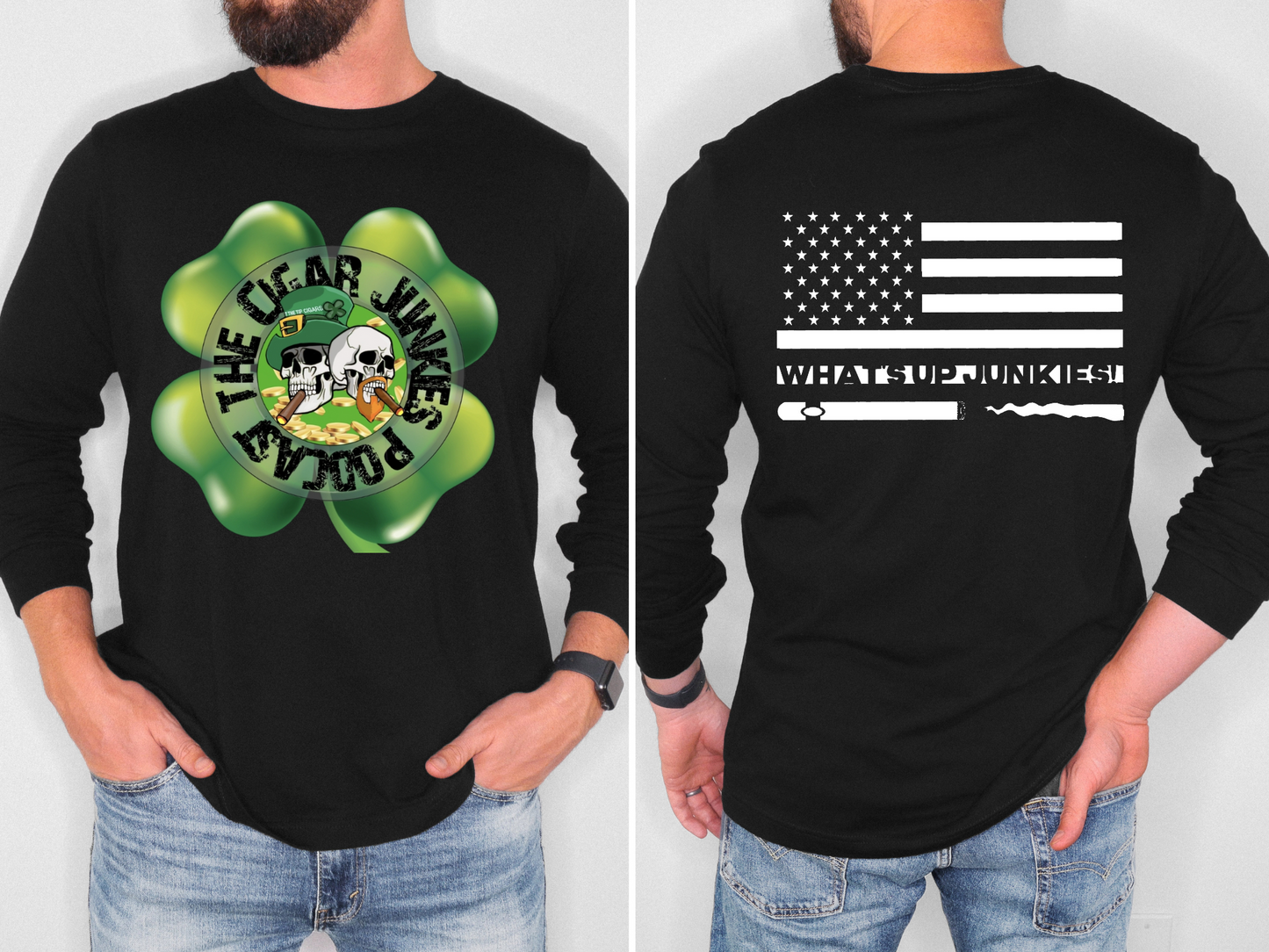 THE CIGAR JUNKIES PODCAST CLOVER DOUBLE SIDED LONG SLEEVE TEE