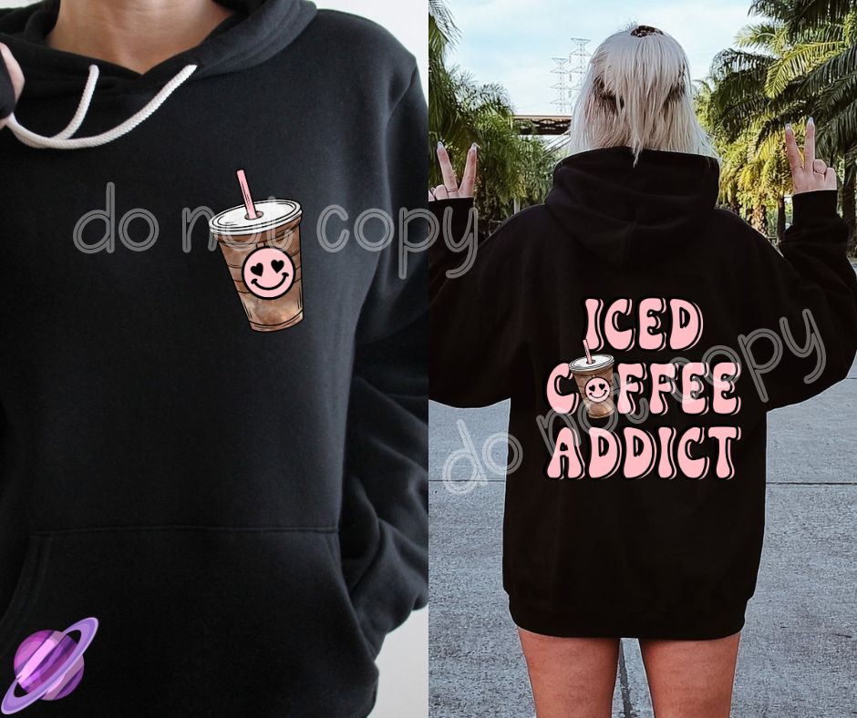 ICED COFFEE ADDICT HOODIE FRONT & BACK DESIGN