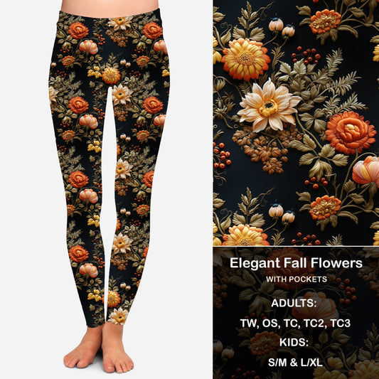 Elegant Fall Flowers Leggings & Capris with Pockets