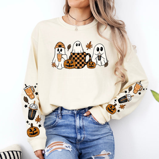 FALL GHOSTIES - CREW SWEATSHIRT W/ SLEEVE PRINT