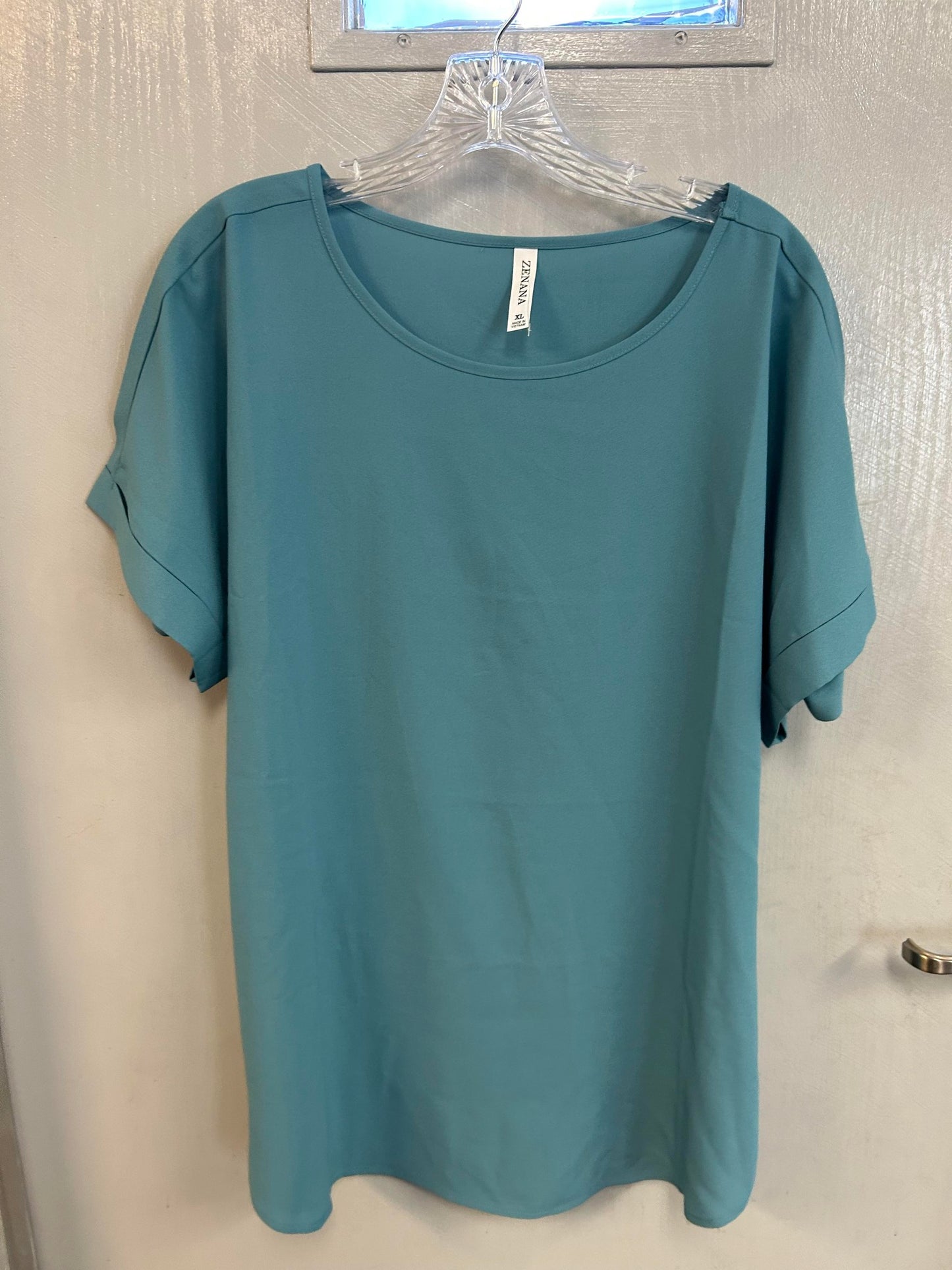 non-stretch light blue top