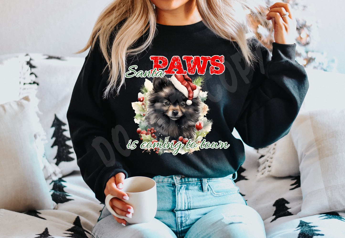 SANTA PAWS 18-BLACK POM- CREWNECK SWEATSHIRT