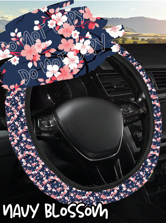 Navy Blossom - Steering Wheel Cover 3