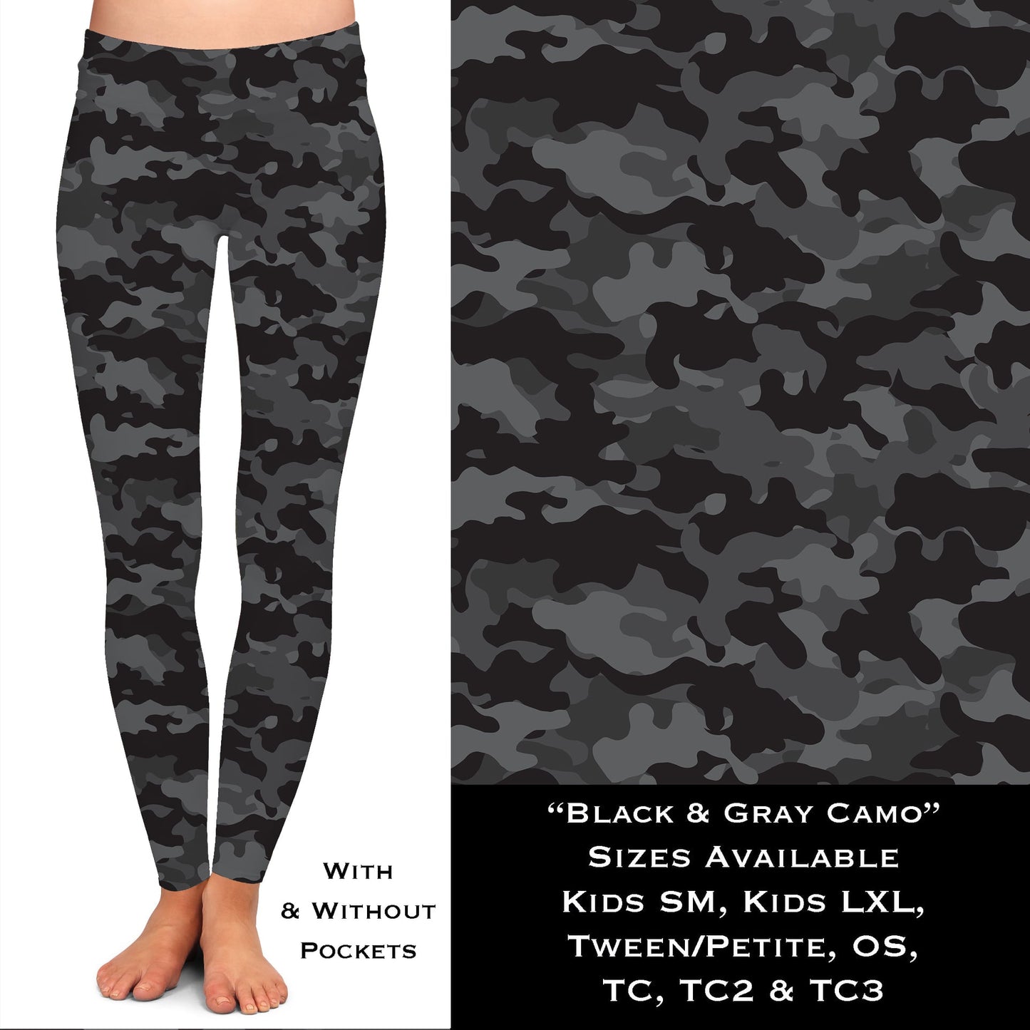 Black & Gray Camo - Leggings