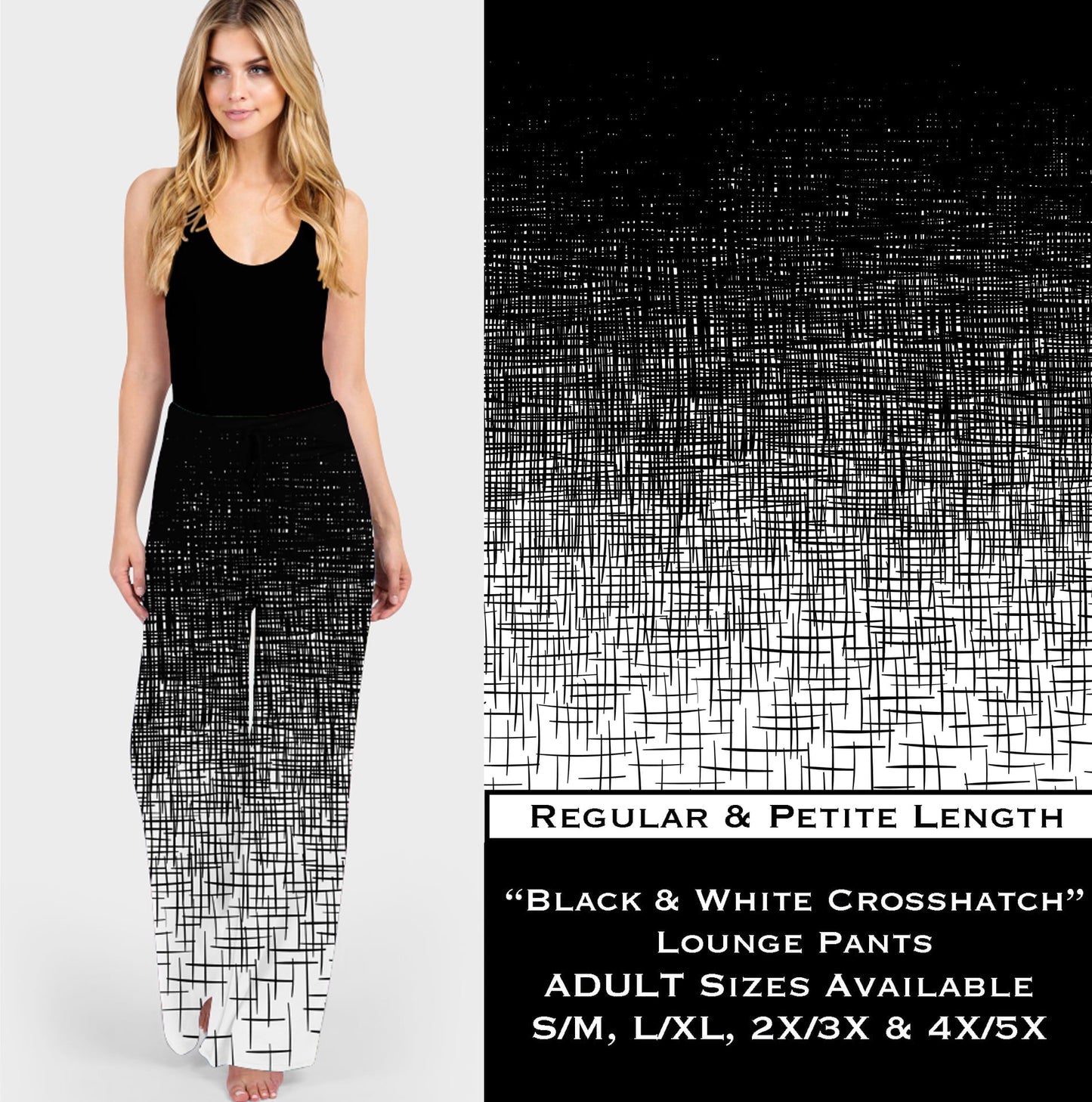 Black & White Crosshatch - Lounge Pants