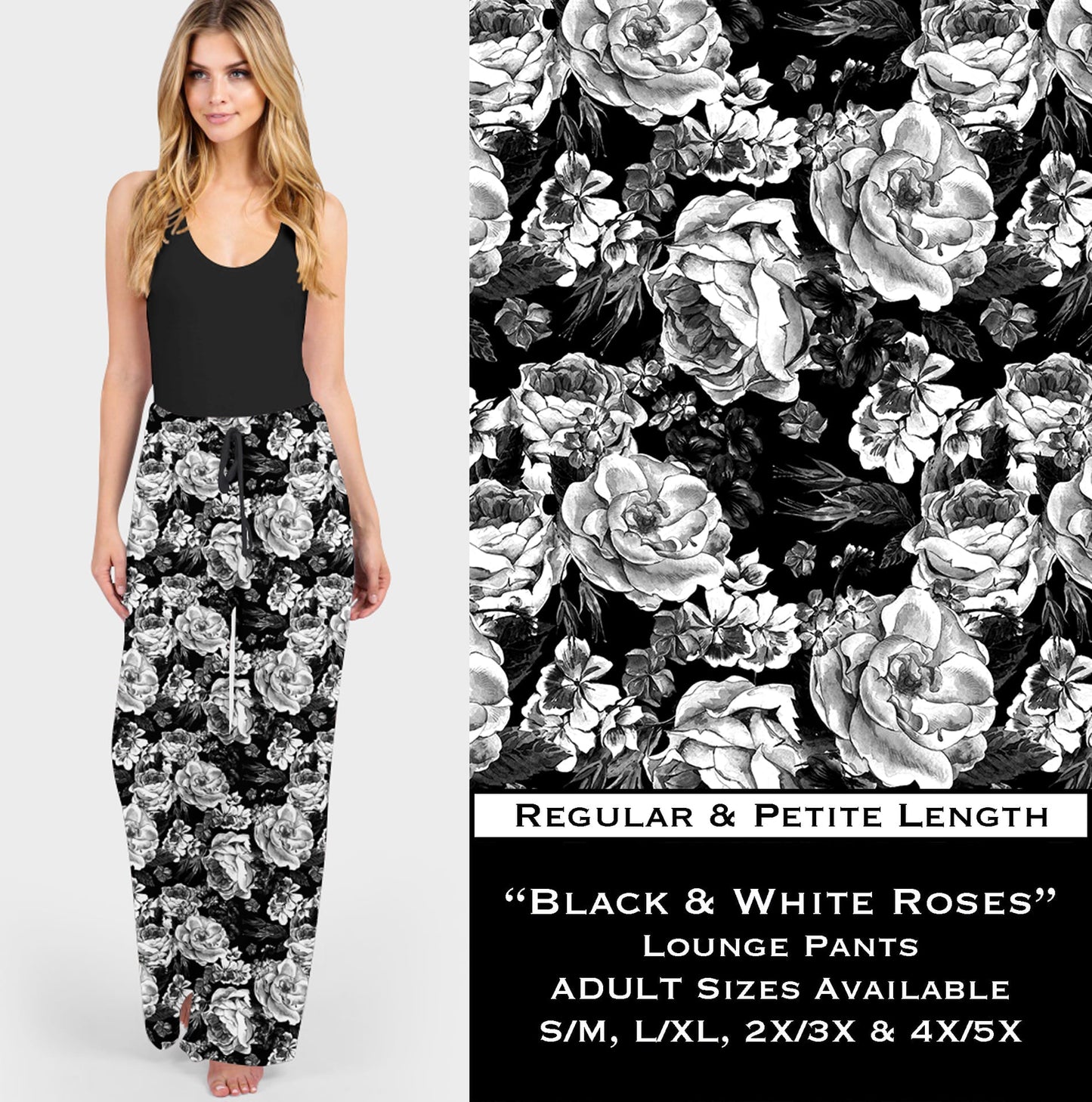 Black & White Roses - Lounge Pants