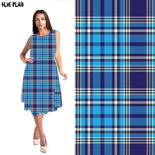 RITA POCKET SWING DRESS- BLUE PLAID