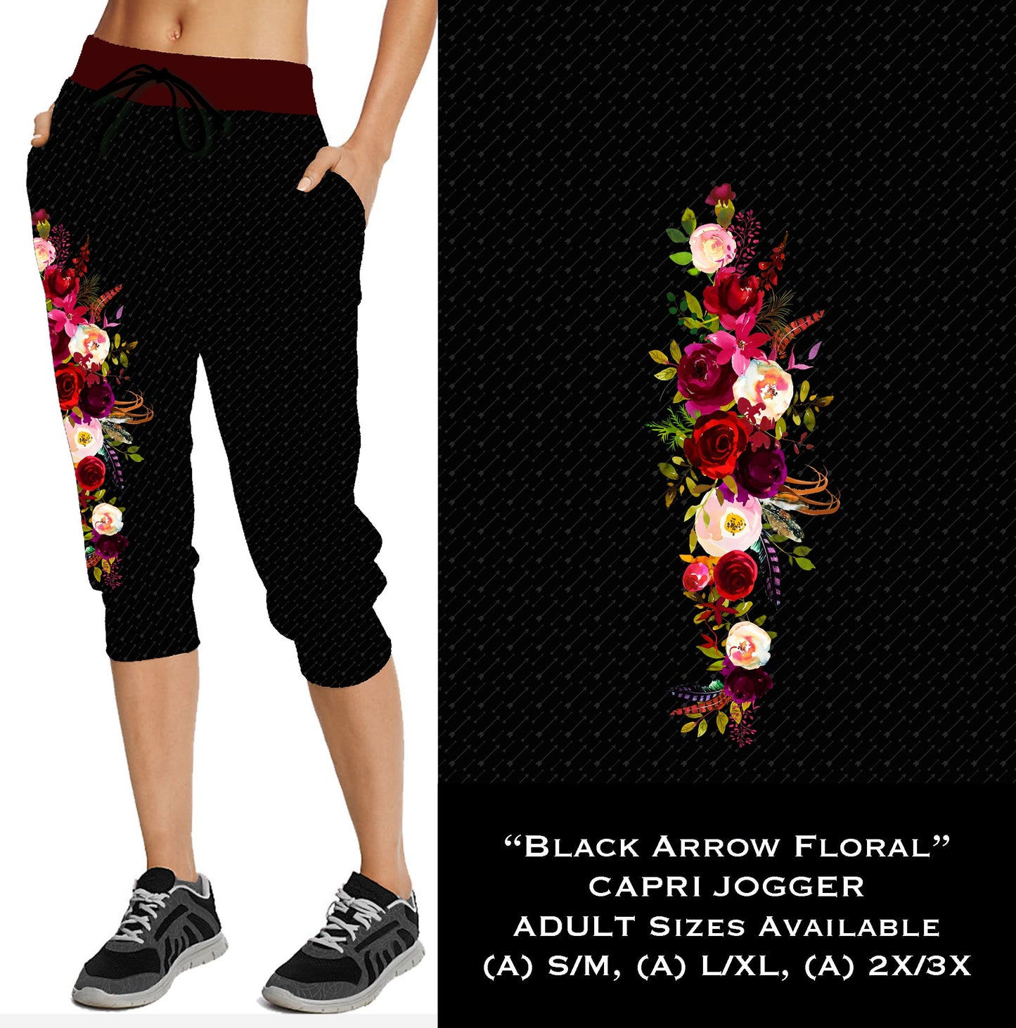 Black Arrow Floral - Capri Joggers