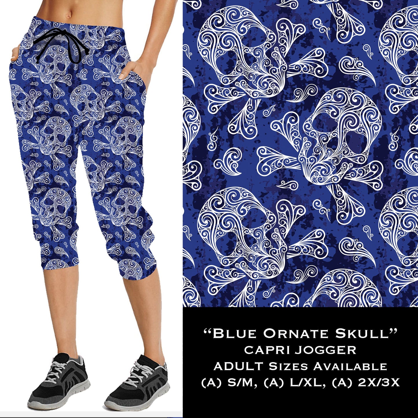 Blue Ornate Skull - Capri Joggers