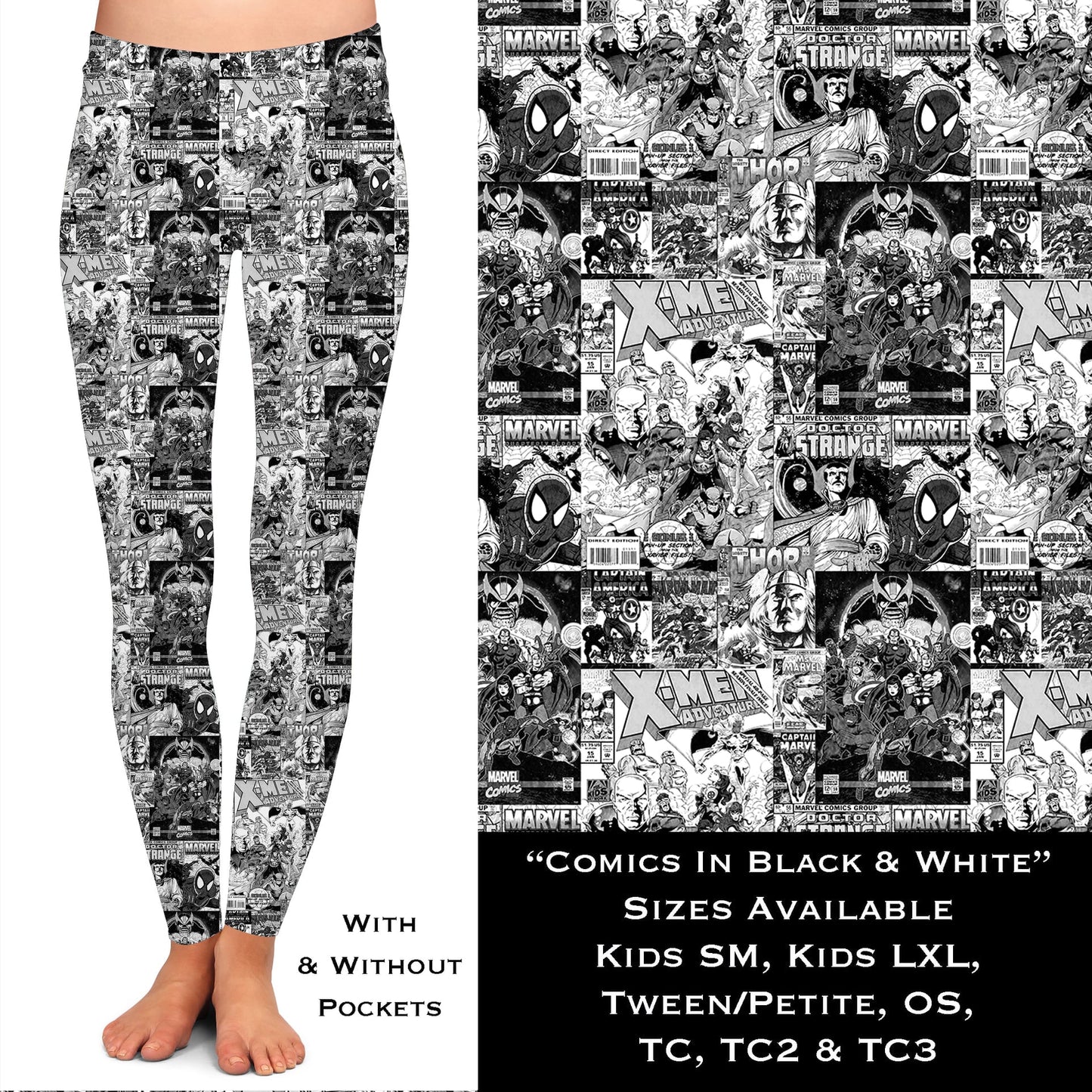 Comics in Black & White - Leggings with Pockets