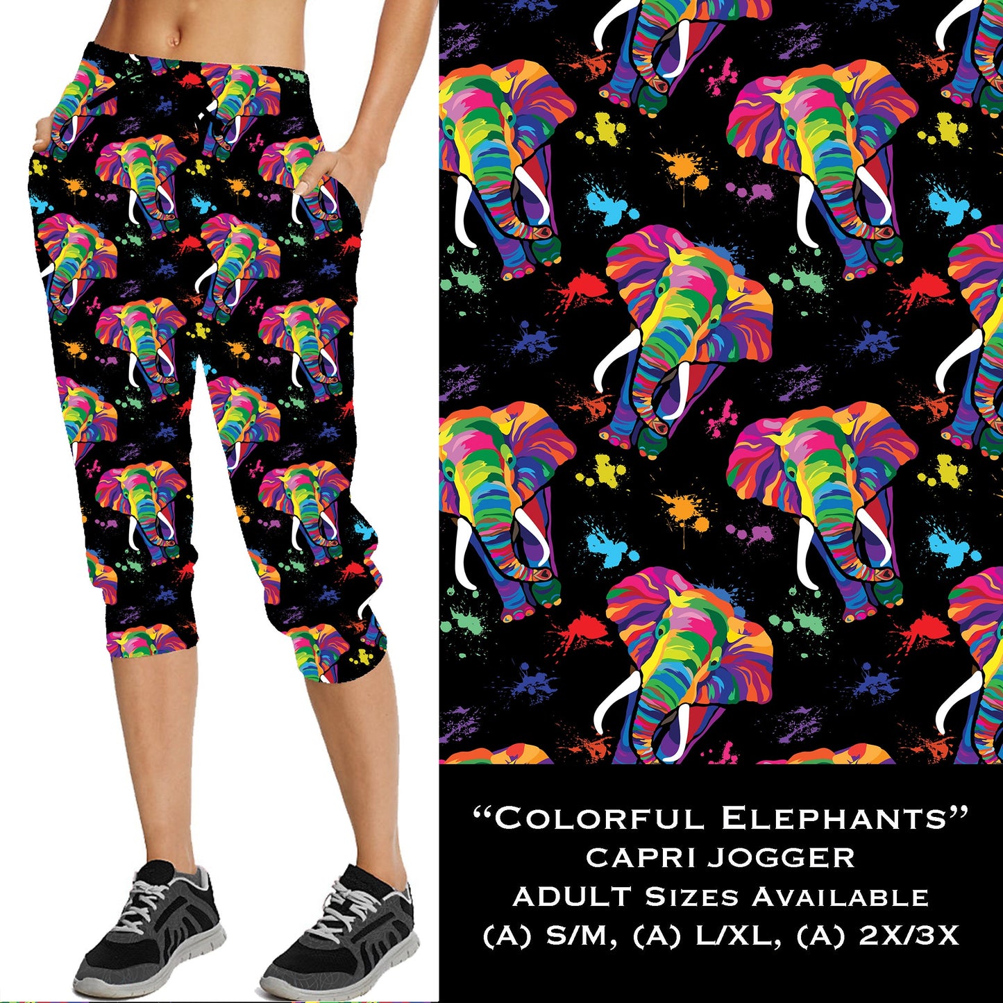Colorful Elephants - Capri Joggers