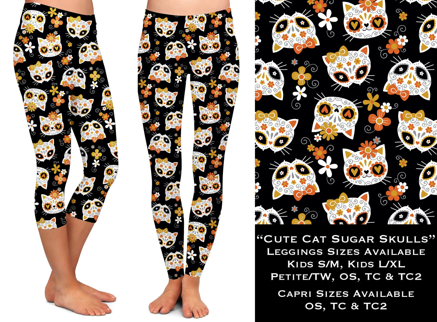 Cute Cat Sugar Skulls - Leggings & Capris