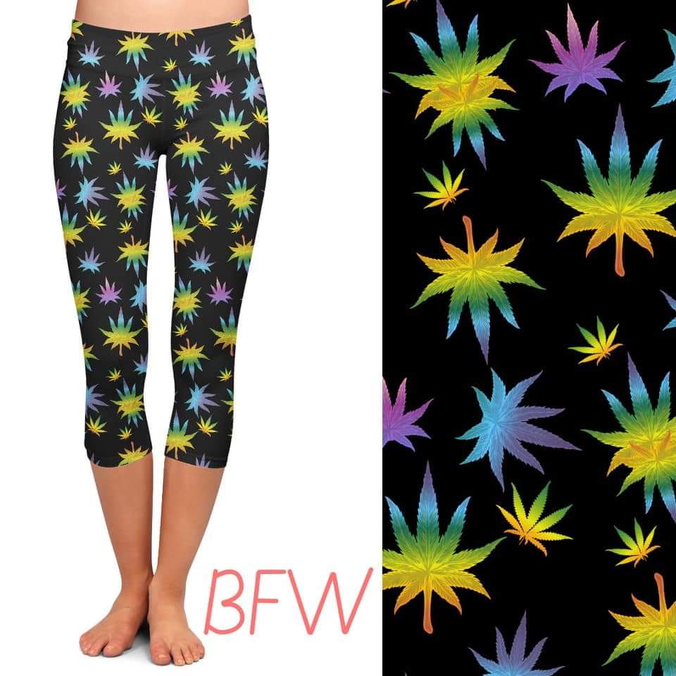 Rainbow Weed leggings, capris and shorts with pockets