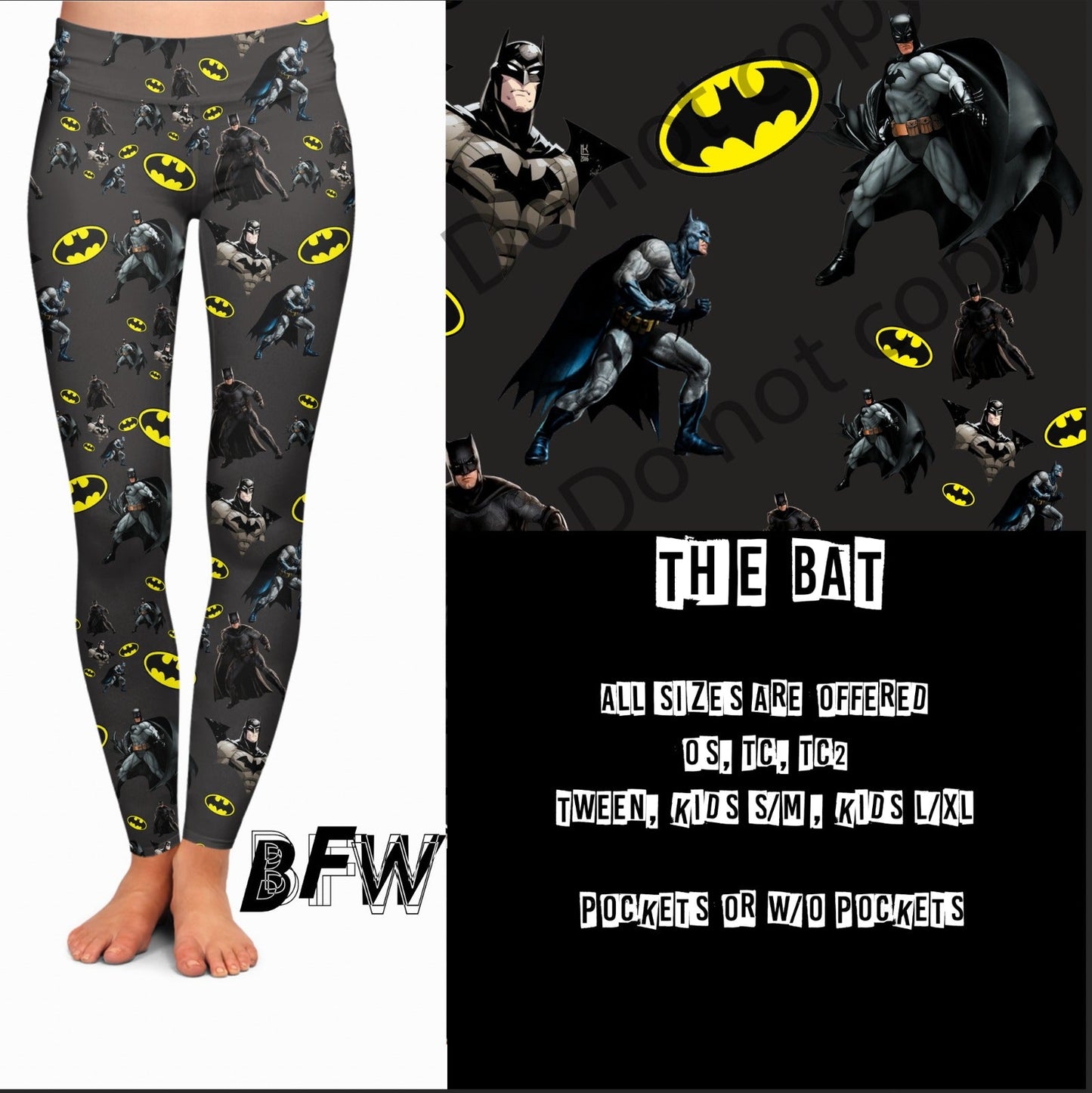 The Bat leggings, joggers, loungers, 4" and 7" draw string shorts; kid & adult sizes