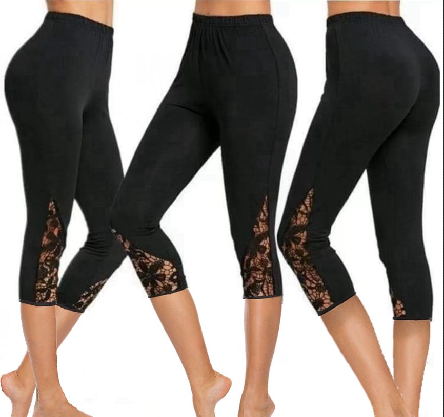 Black capris with pockets & lace inserts
