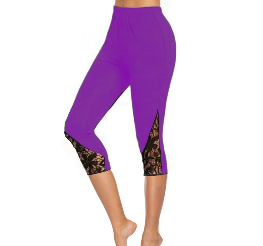 Purple capris with pockets and lace inserts