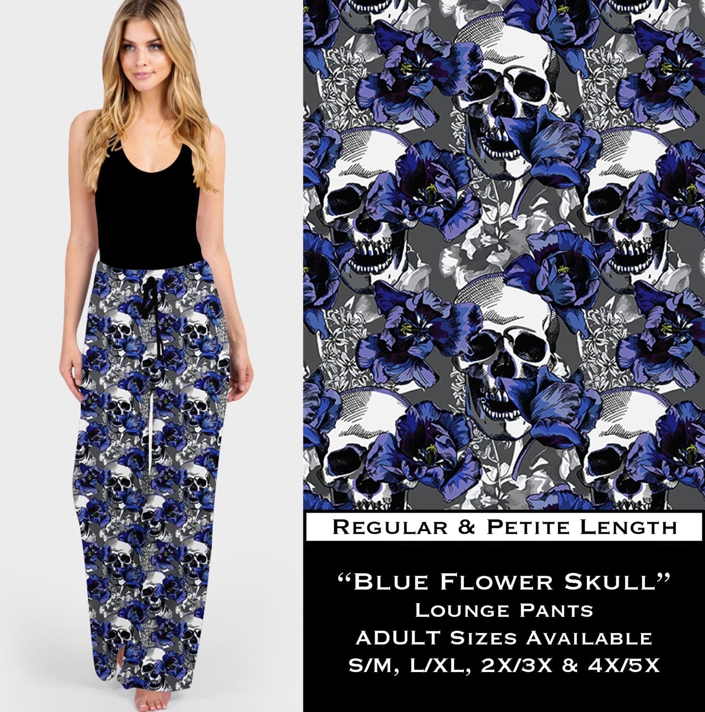 Blue Flower Skull Lounge Pants