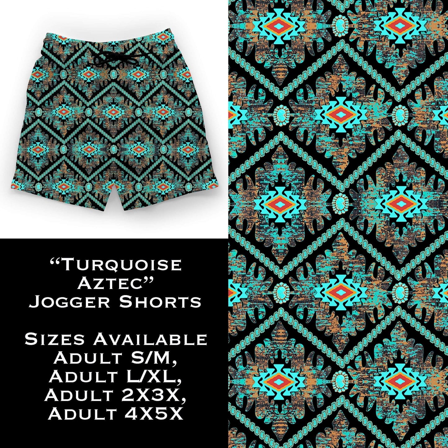 Turquoise Aztec Jogger Shorts