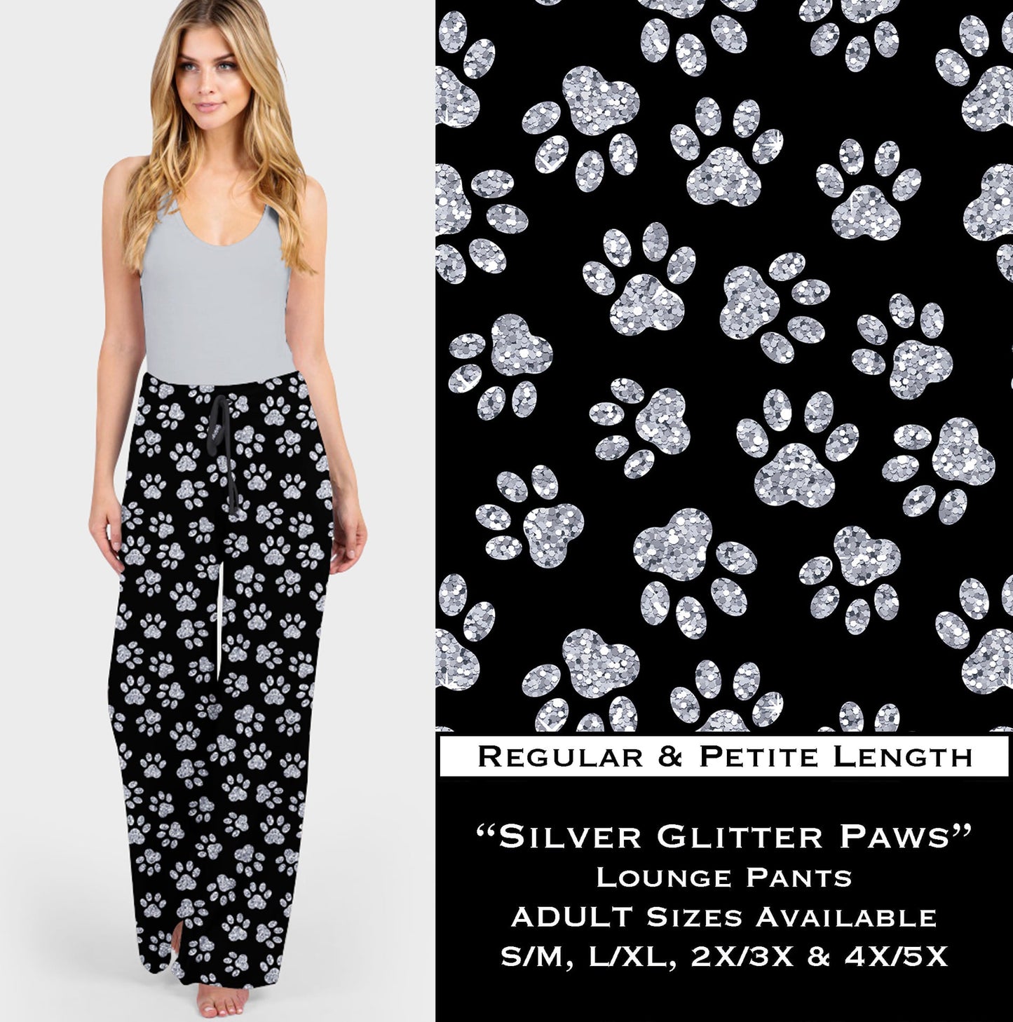 Silver Glitter Paws - Lounge Pants