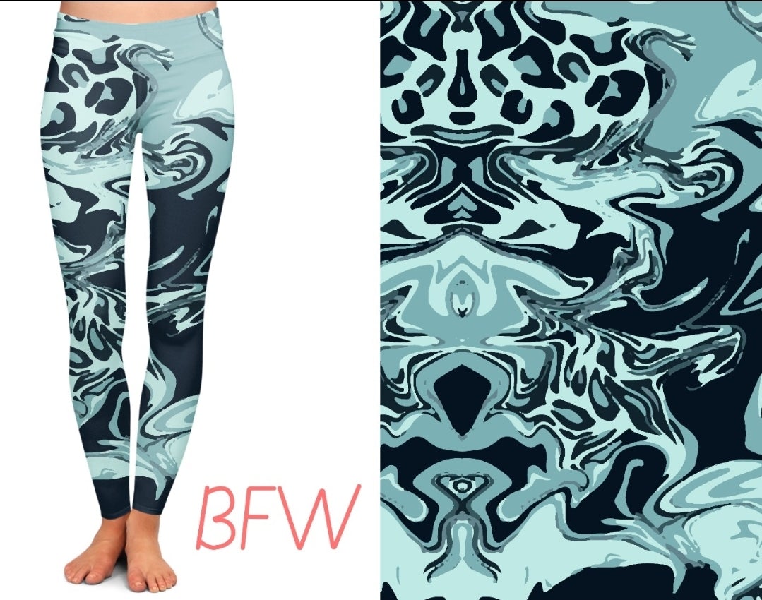 Teal Marble Leggings and Capris with pockets
