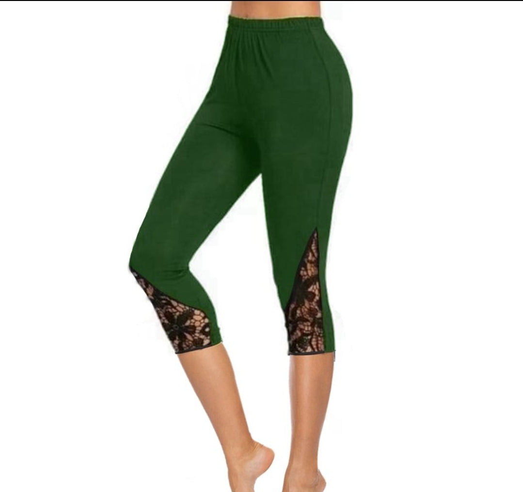 Dark Green capris with pockets and lace inserts