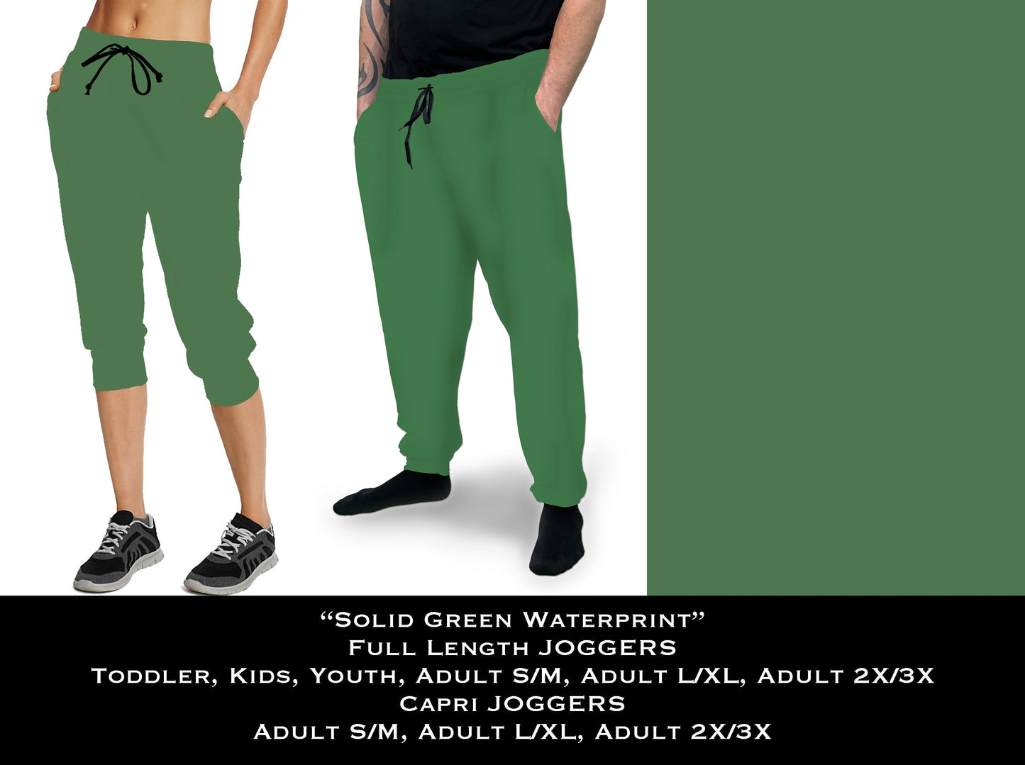 Solid Green Waterprint - Full & Capri Joggers