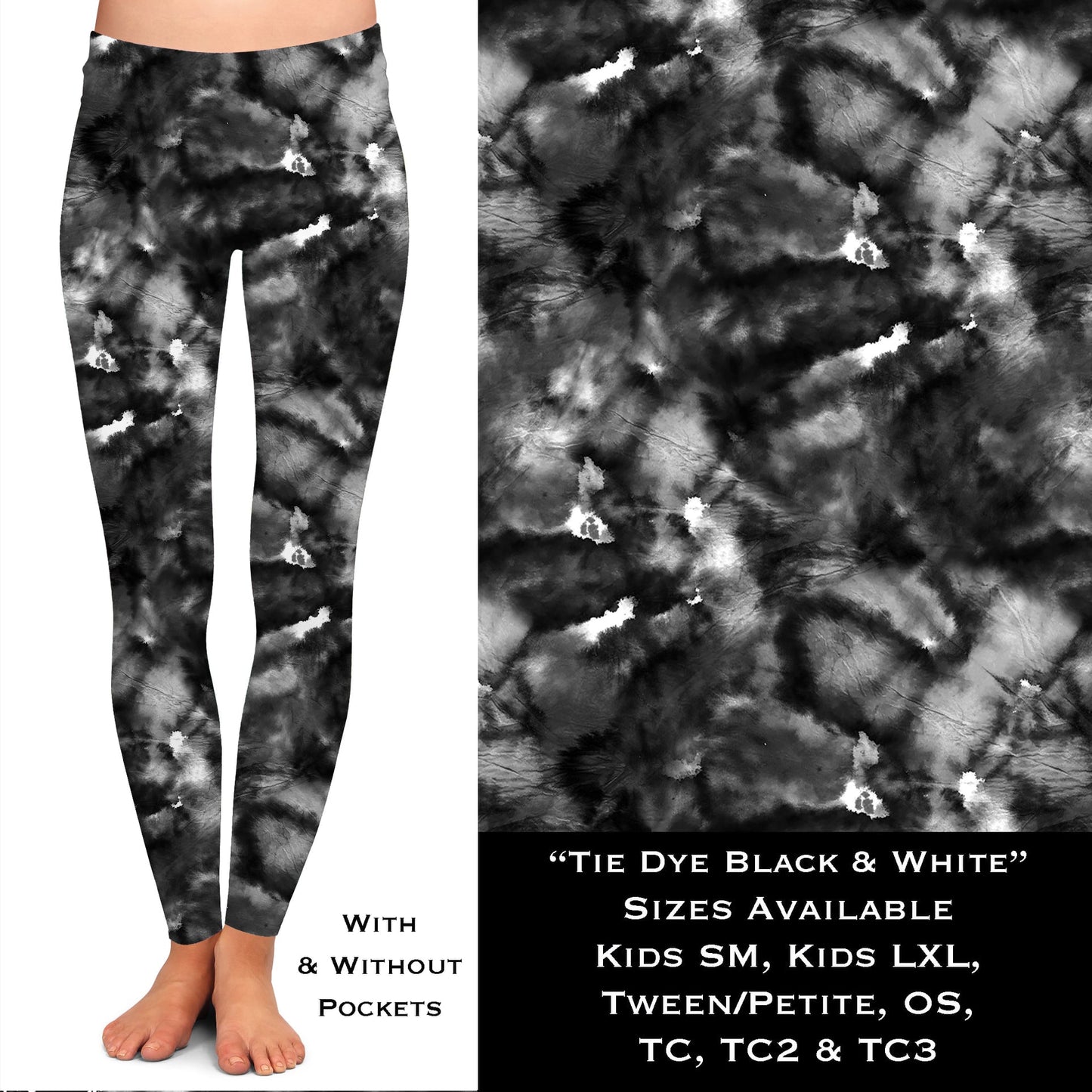 Tie Dye Black & White Leggings