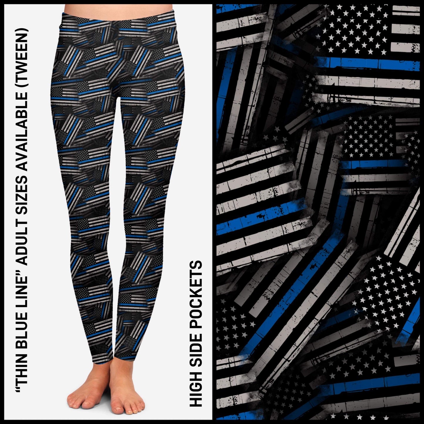 RTS - Thin Blue Line Leggings with Pockets
